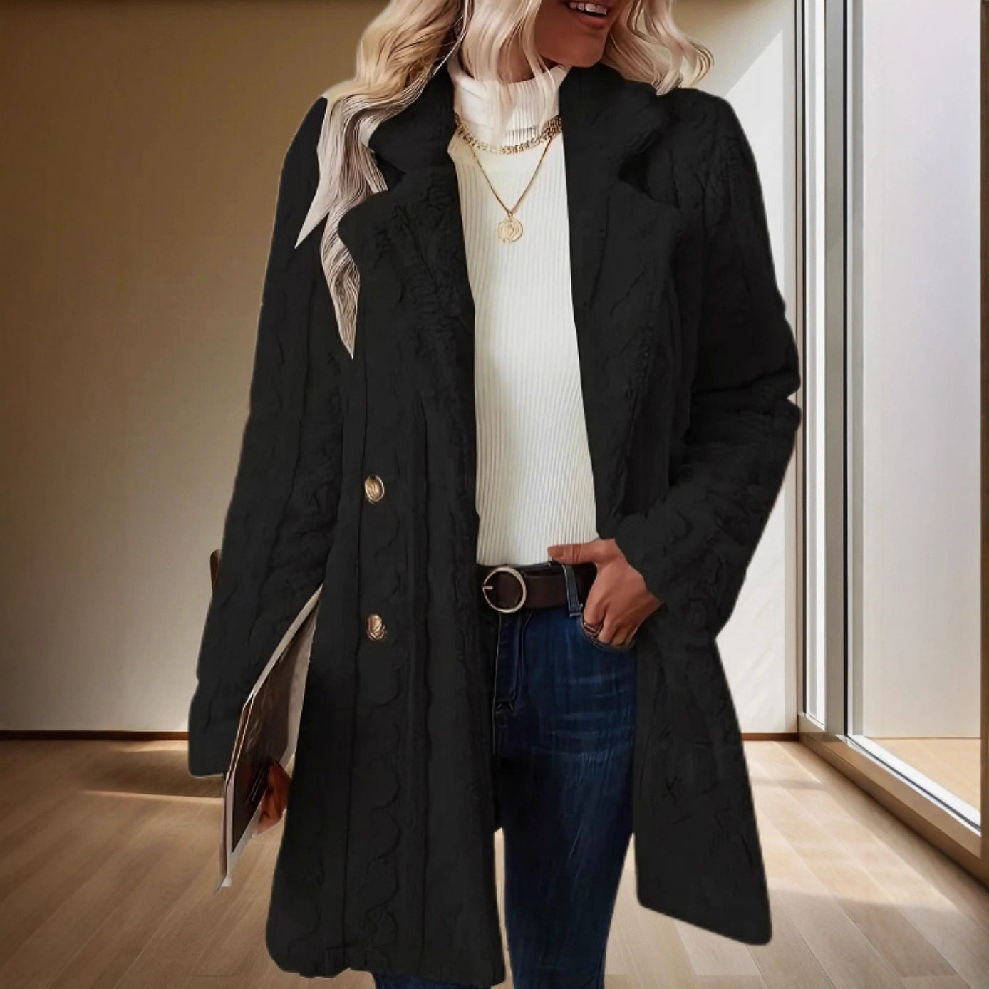 Manuela – Elegantní vlněný kabát s dvojitým zapínáním