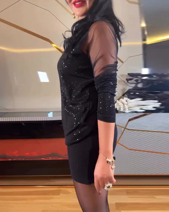 Gaby – Elegantní flitrové šaty s průsvitnými rukávy