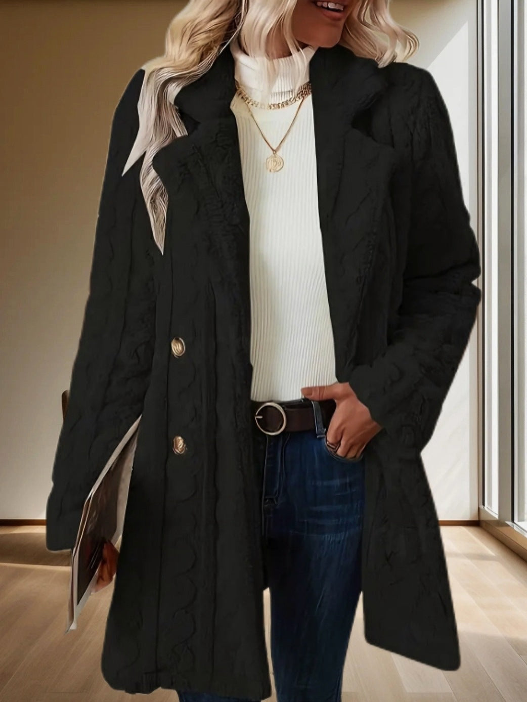 Manuela – Elegantní vlněný kabát s dvojitým zapínáním