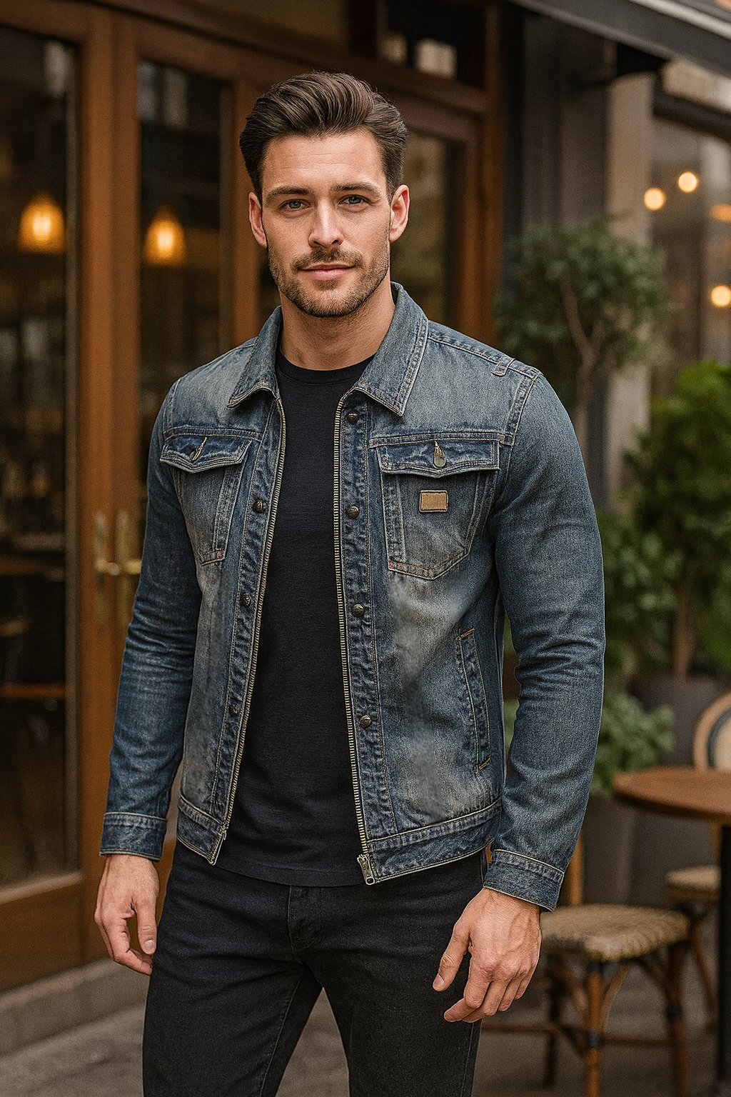 Radeko - Pánská džínová bunda Slim Fit